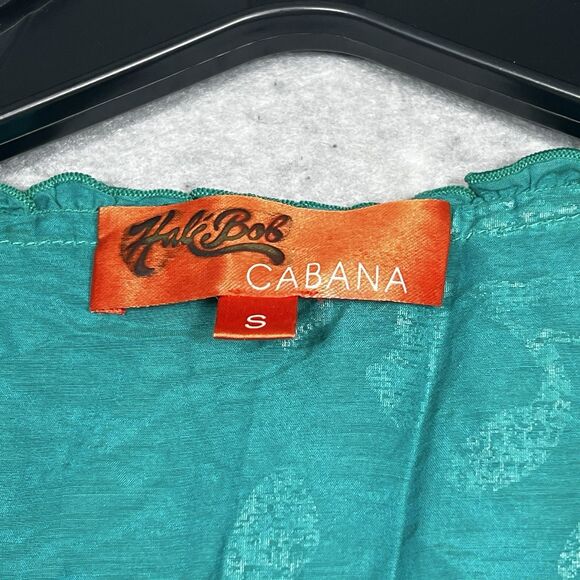 Hale Bob Top Womens Small Teal Silk Blend Metallic Gold Leaf Cabana Beach Tunic - Picture 11 of 14